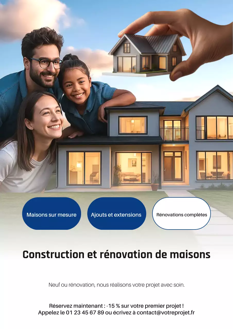 Affiche publicitaire de construction moderne bleue