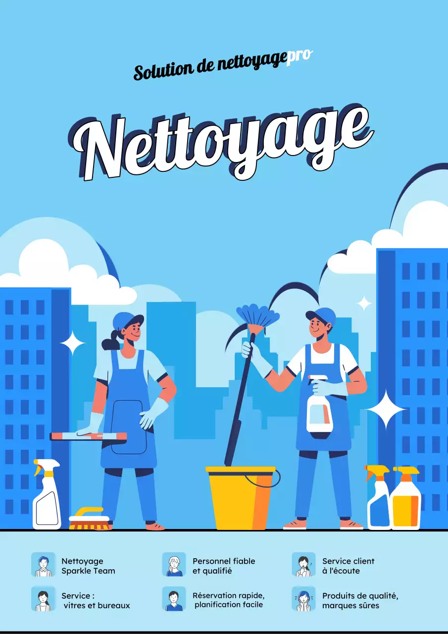Affiche promotionnelle de nettoyage moderne bleu