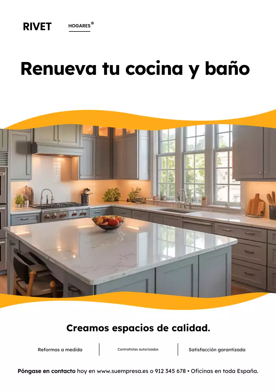 Cartel promocional de renovación moderna en color naranja