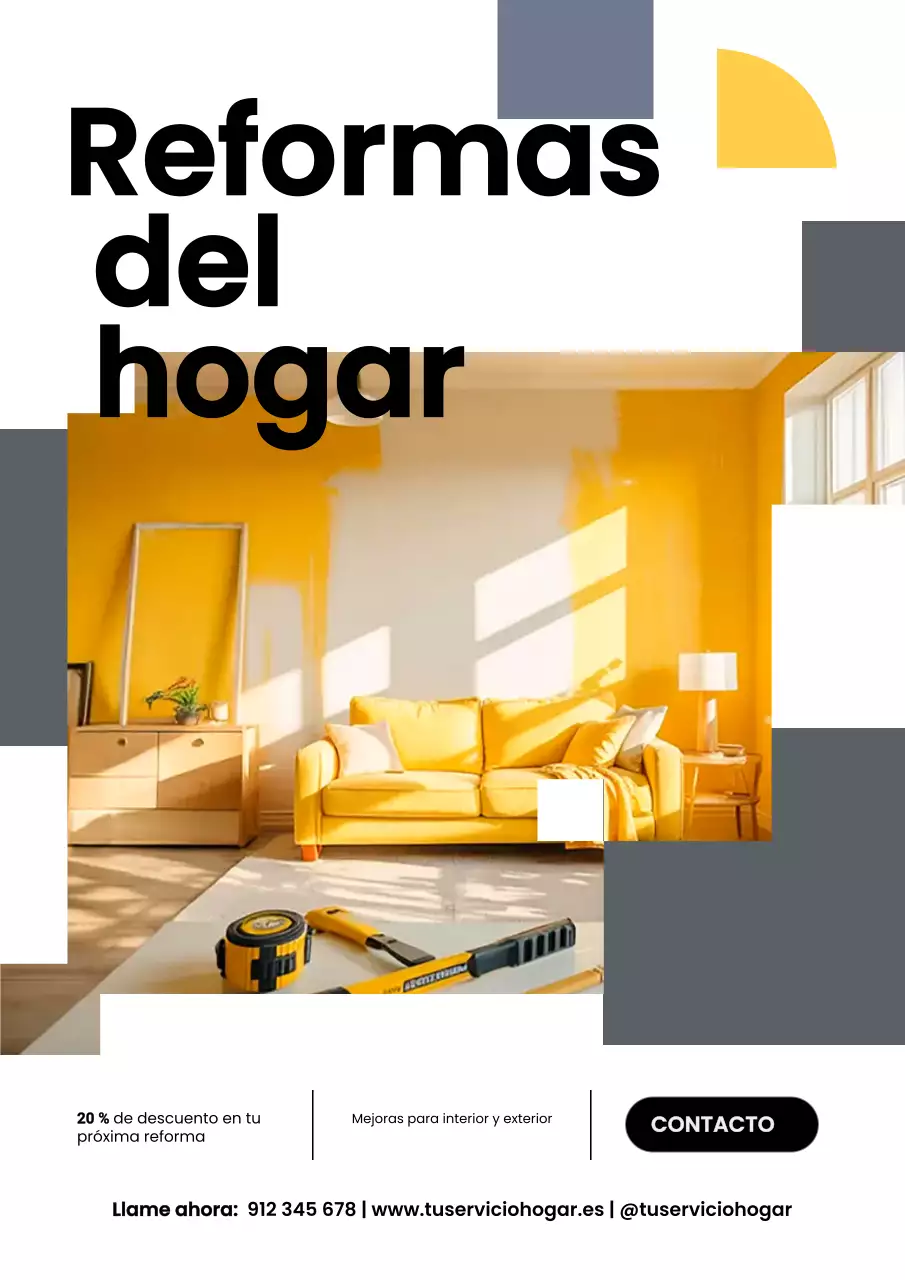 Cartel amarillo de promoción de renovación moderna