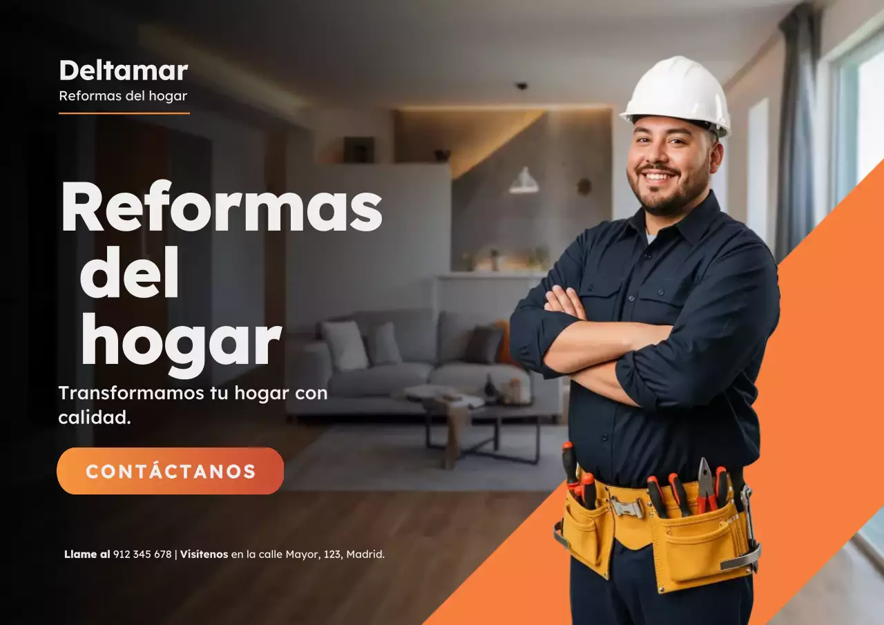 Cartel promocional de renovación moderna en color naranja