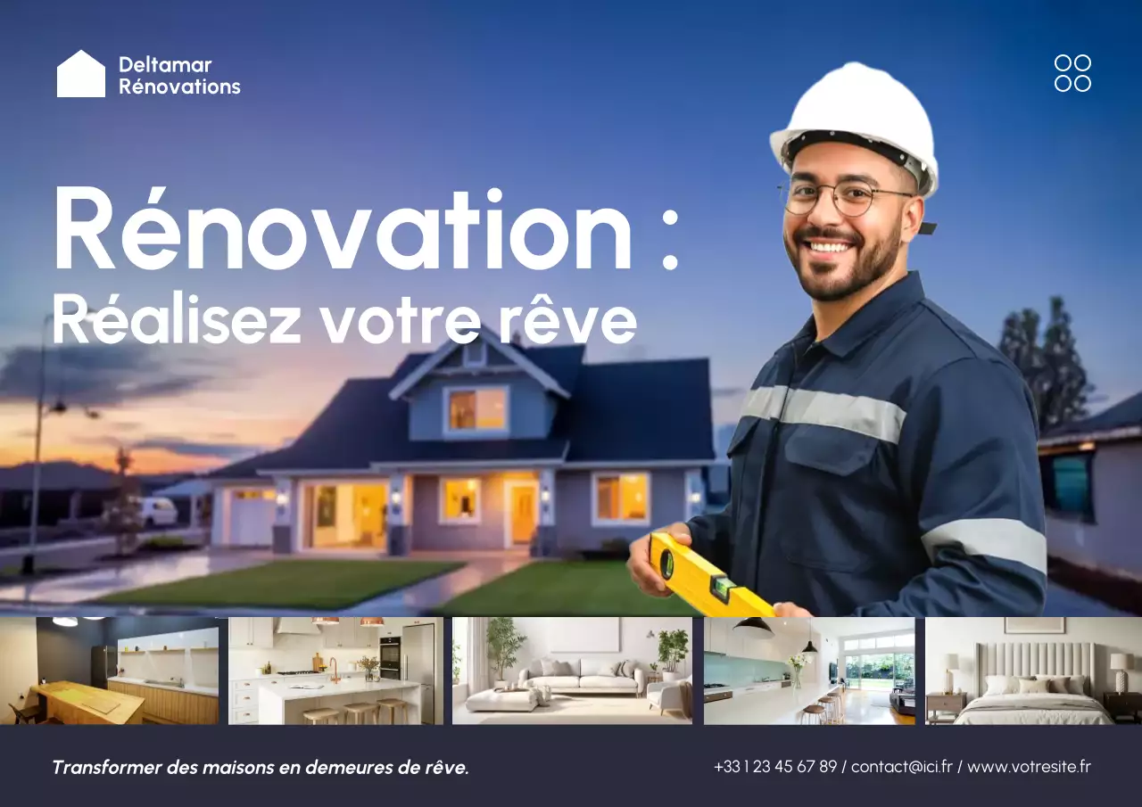 Affiche publicitaire pour la rénovation d'une maison moderne bleue