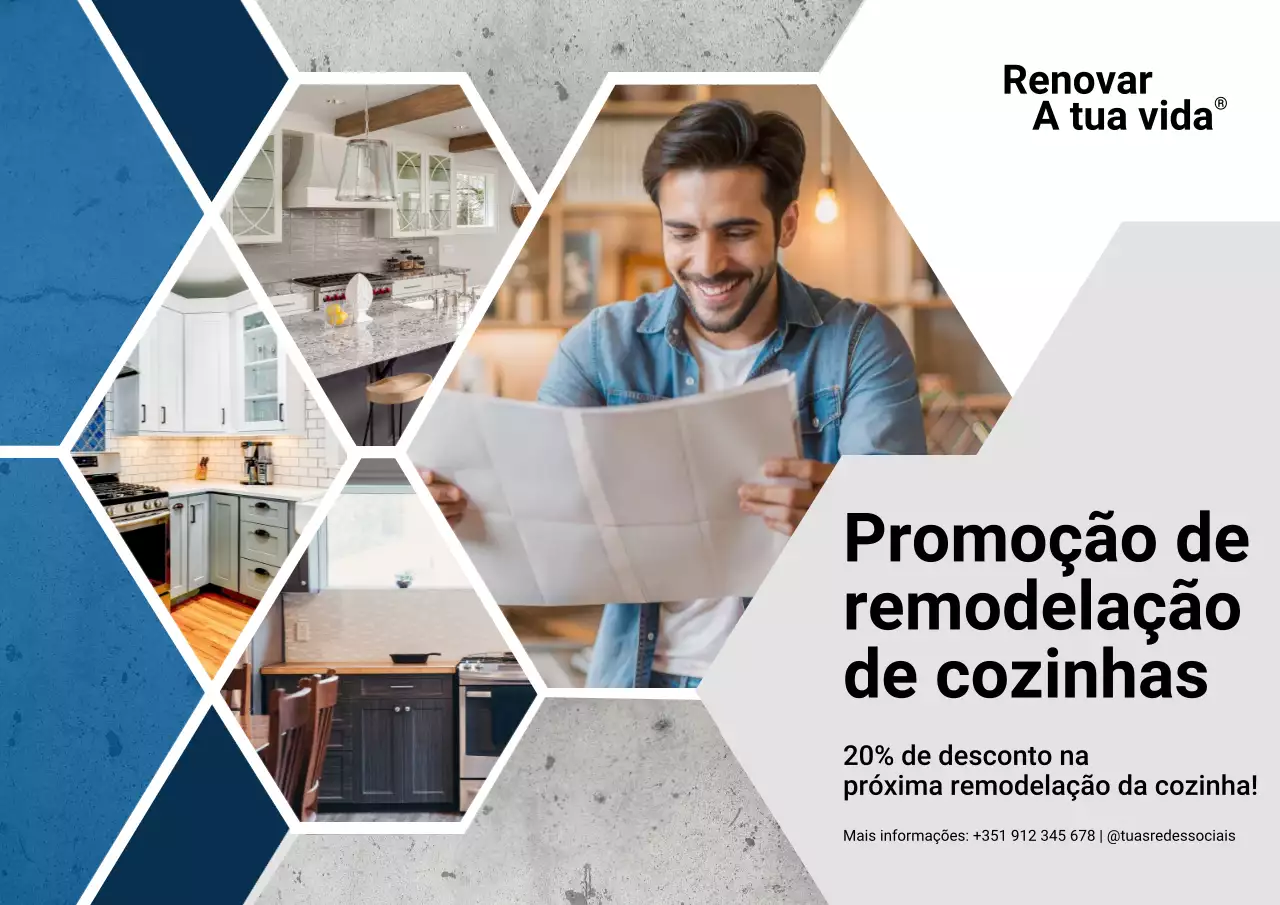 Cartaz promocional de cozinha moderna azul