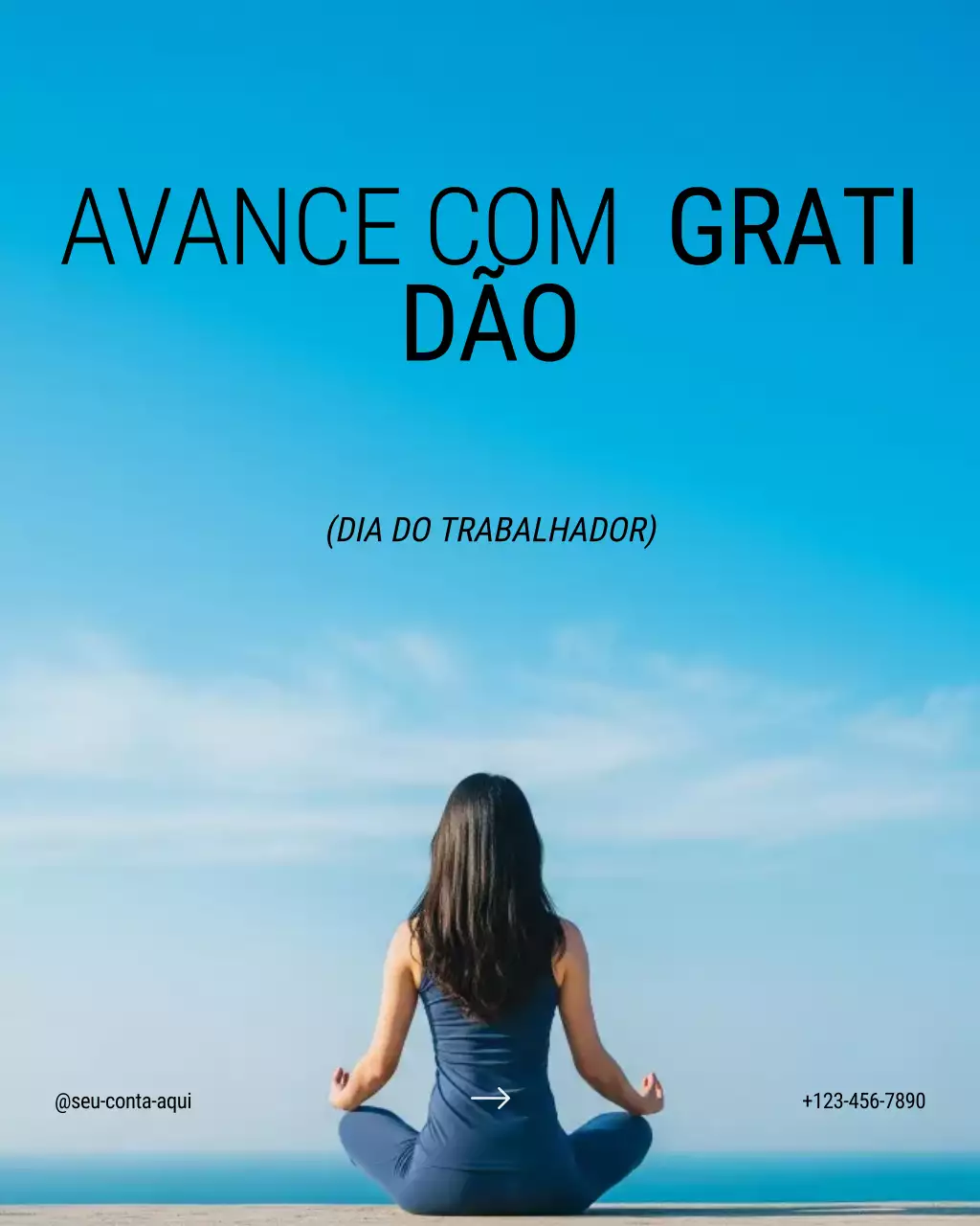 Postagem no Instagram com citação motivacional sobre bem-estar e condicionamento físico no Dia do Trabalho, Blue Modern Calm
