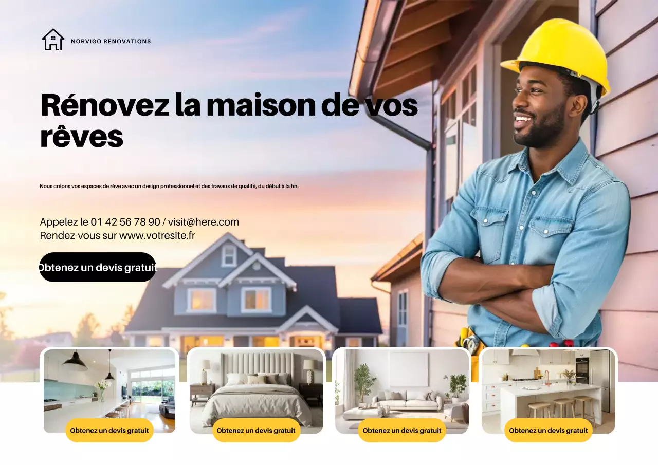 Affiche publicitaire pour la rénovation d'une maison moderne jaune