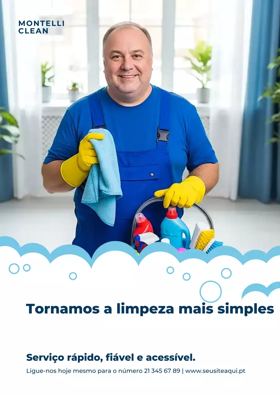 Cartaz de anúncio de limpeza profissional azul