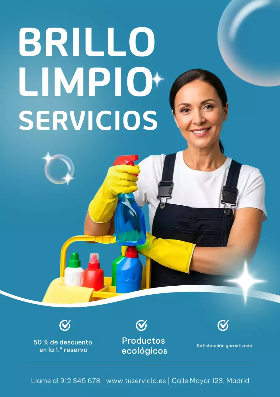 Cartel publicitario de limpieza moderna azul