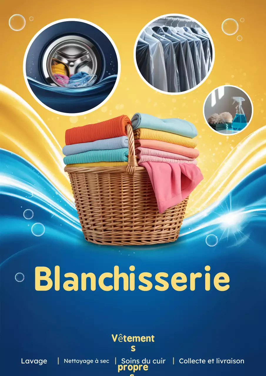 Affiche promotionnelle de la blanchisserie moderne bleue