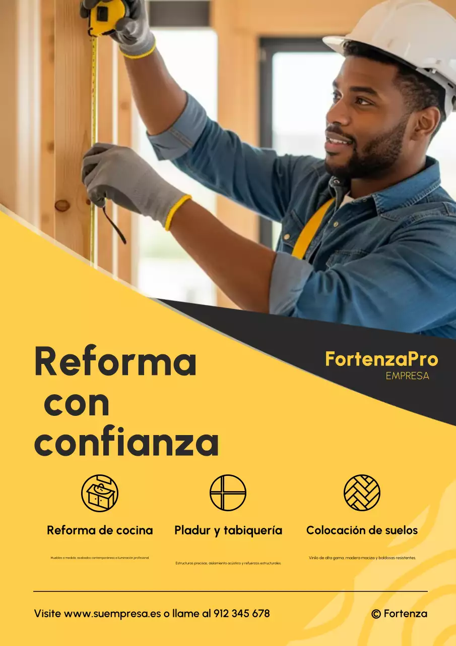 Cartel amarillo de promoción de la construcción profesional