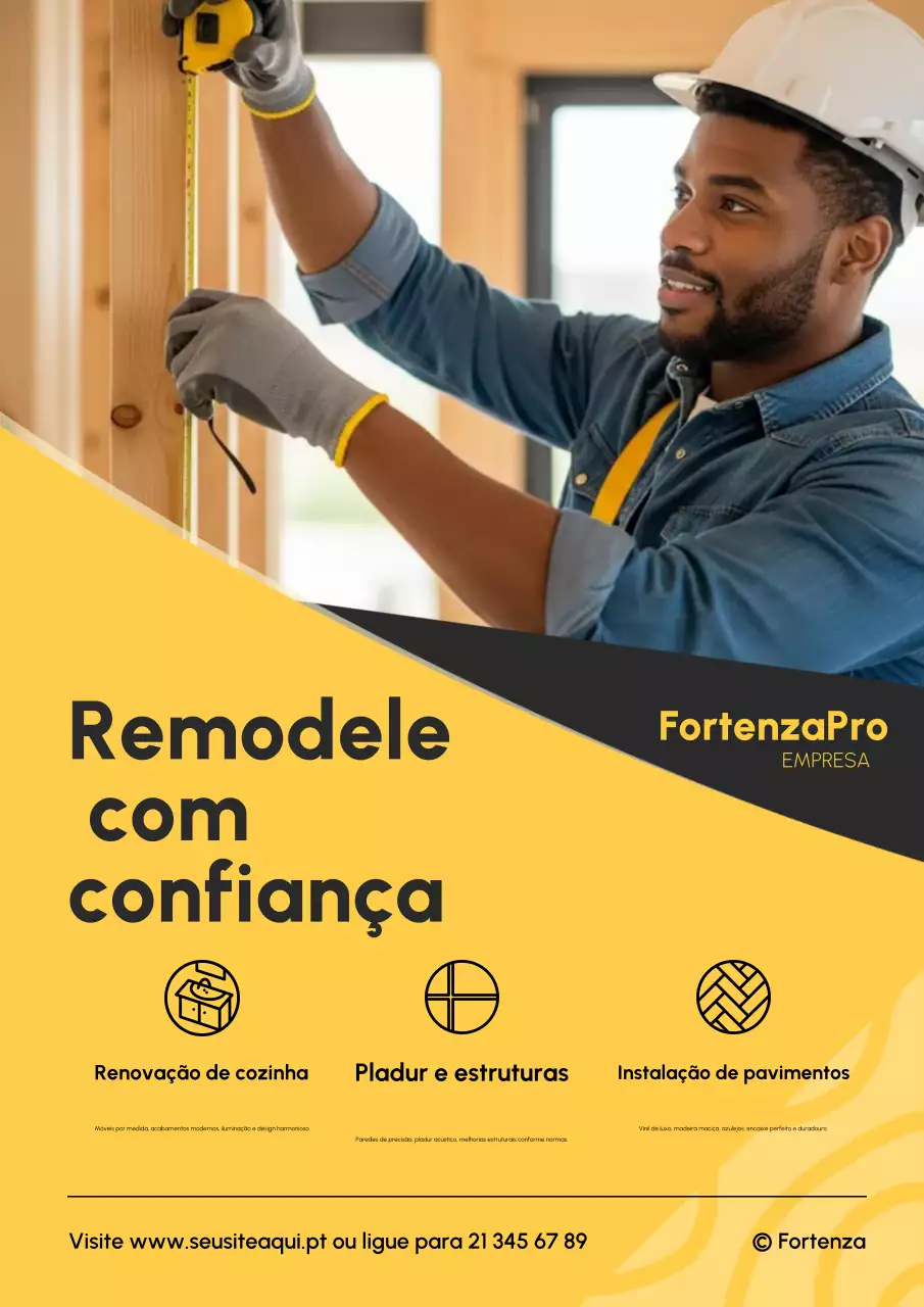 Cartaz amarelo de promoção de construção profissional