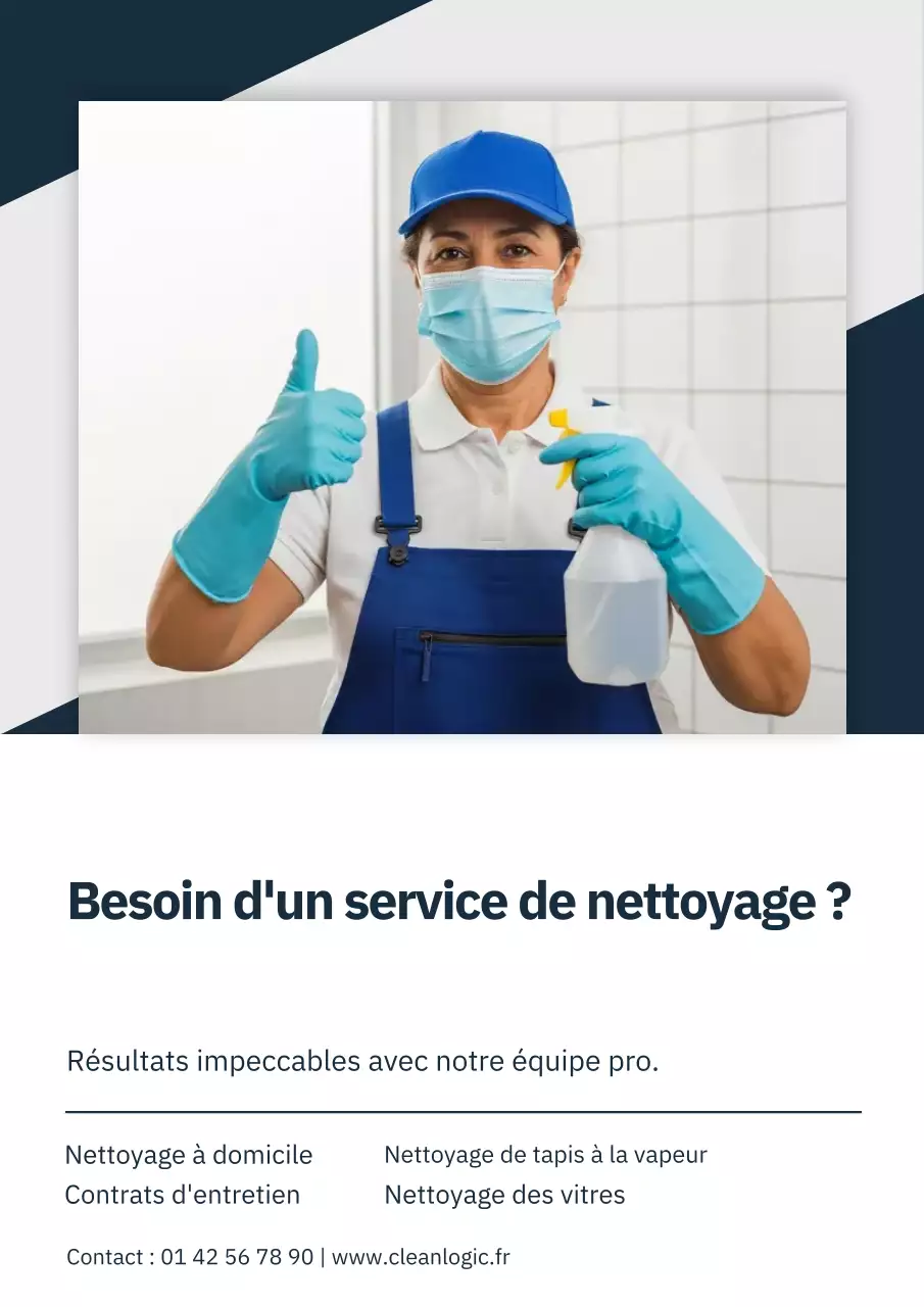 Affiche publicitaire de nettoyage professionnel bleu