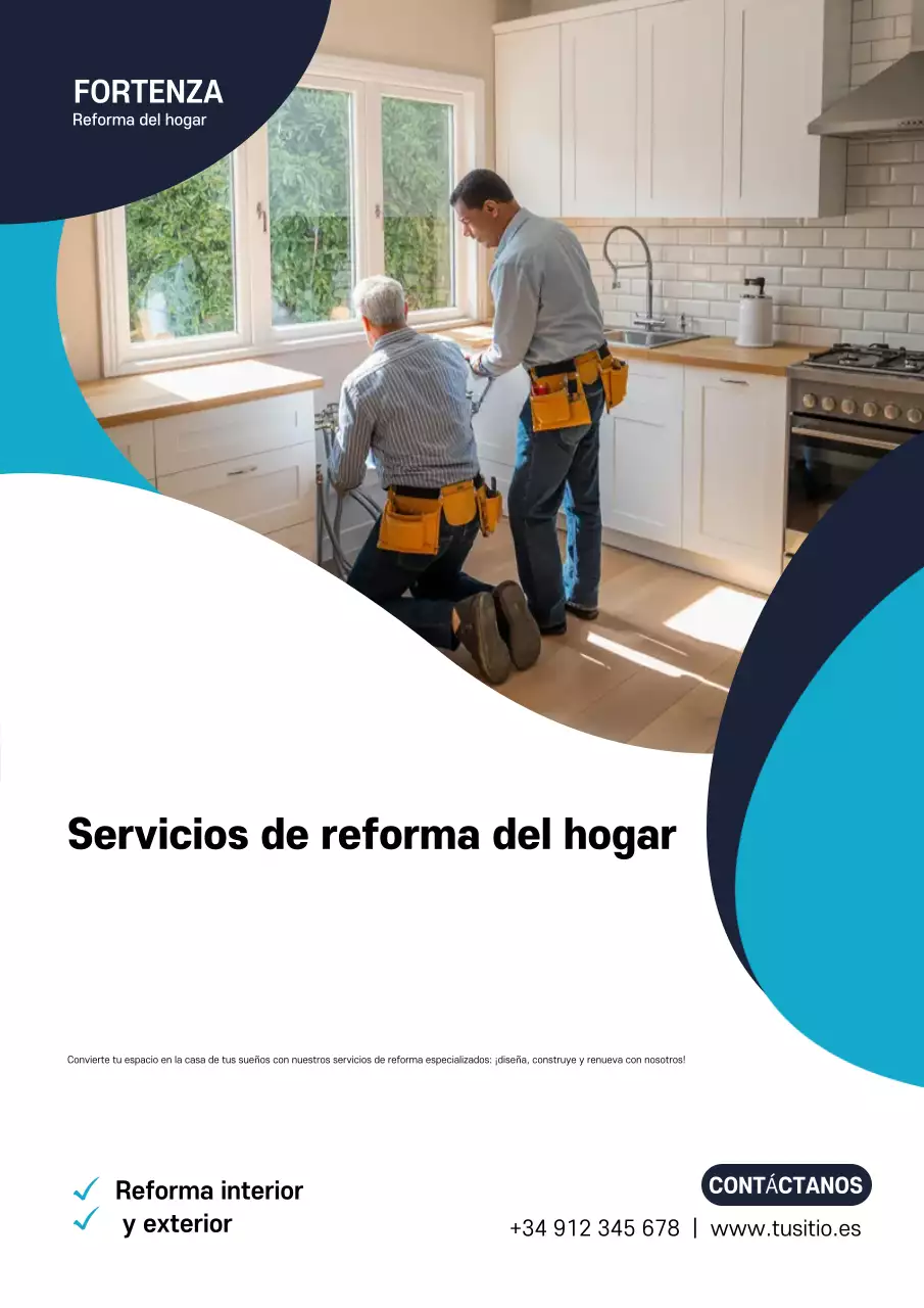 Cartel promocional de renovación moderna en azul