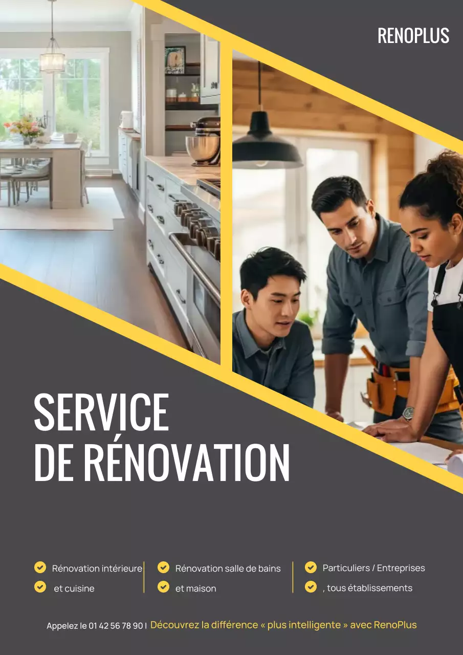 Affiche publicitaire jaune pour rénovation professionnelle