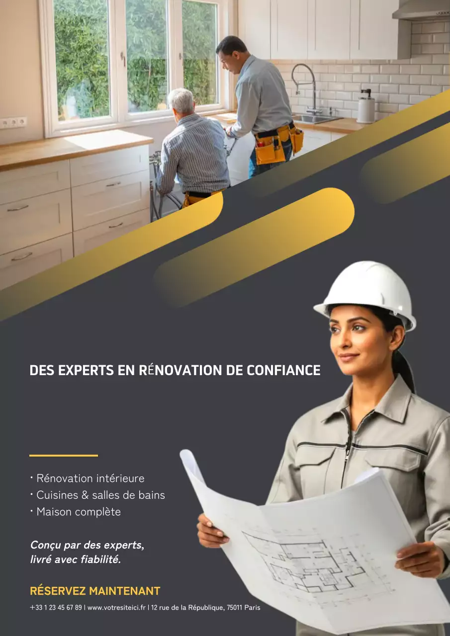 Affiche publicitaire jaune pour rénovation professionnelle