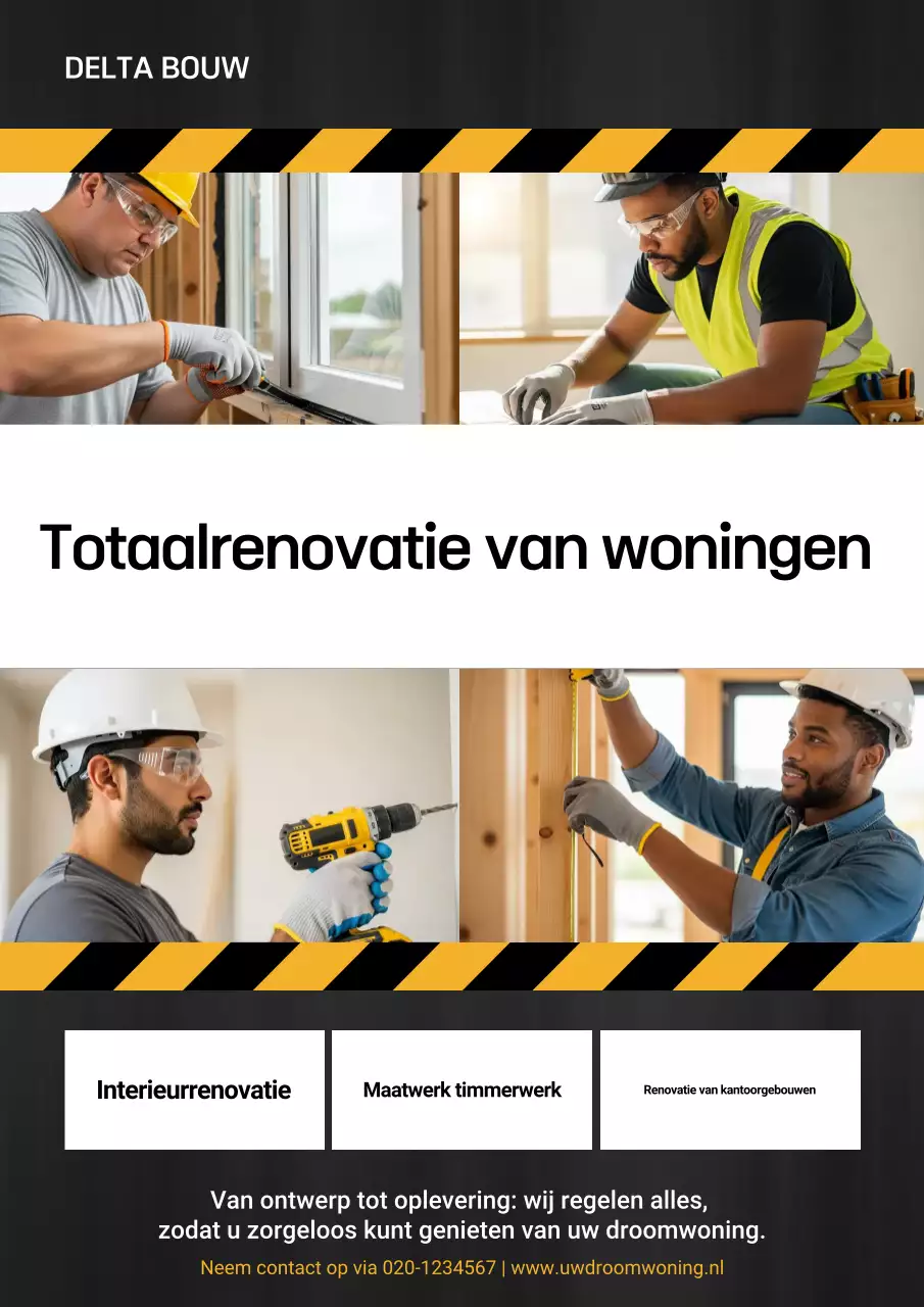 Gele professionele renovatie-advertentieposter