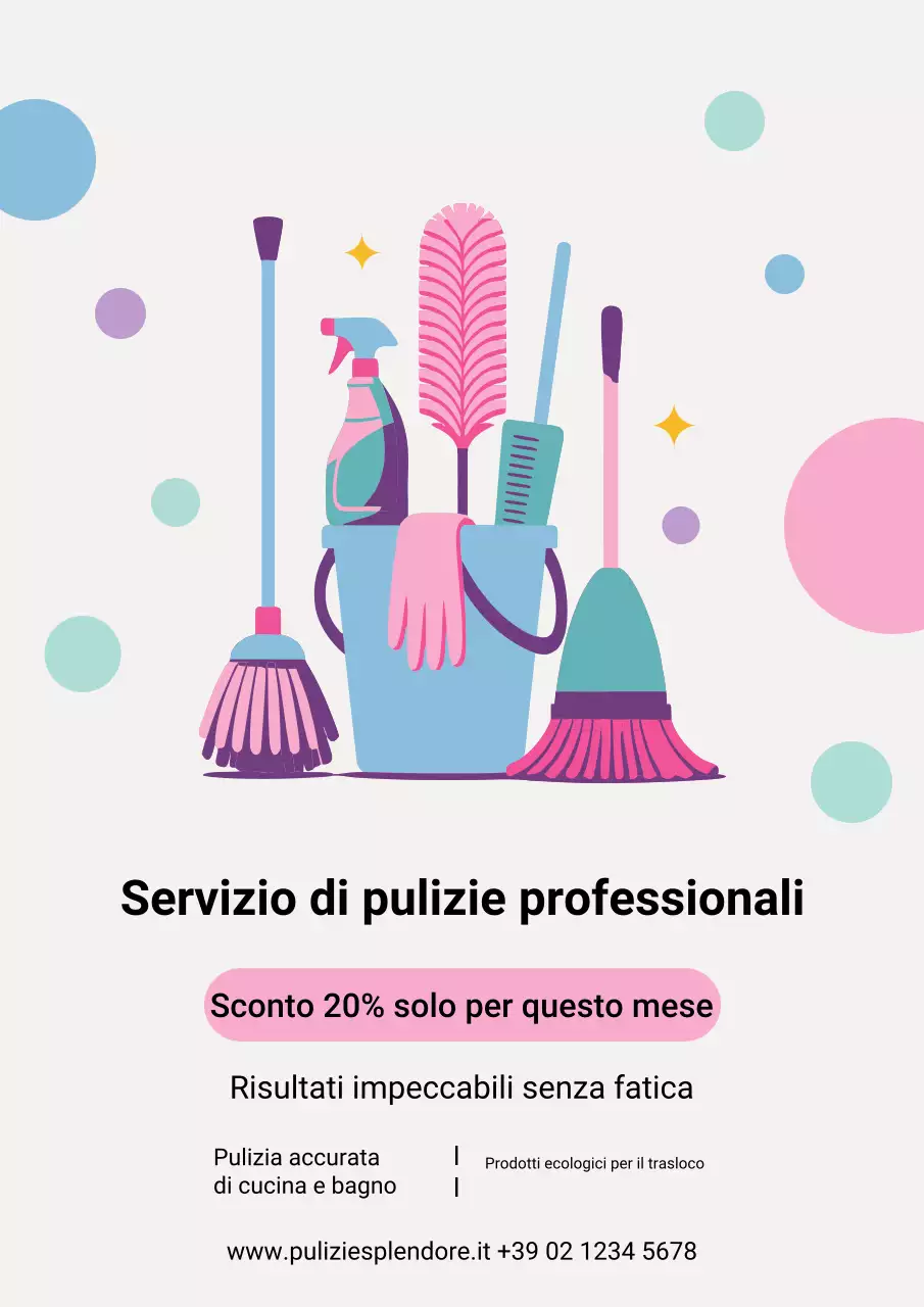 Poster promozionale colorato e moderno per la pulizia