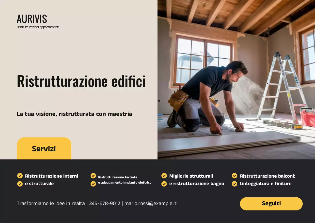 Manifesto promozionale per la ristrutturazione di una casa moderna gialla