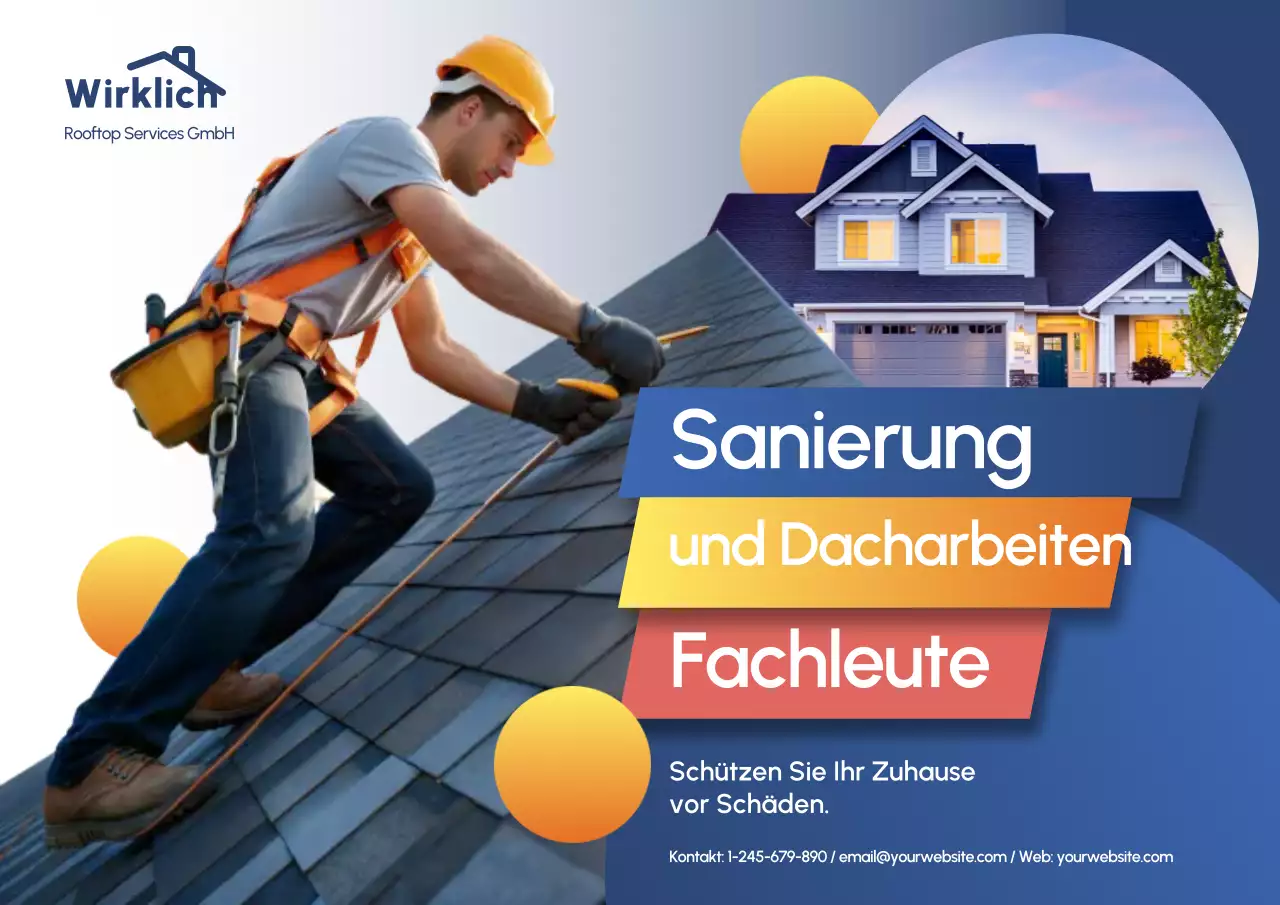 Blaues modernes Dachwerbungsplakat