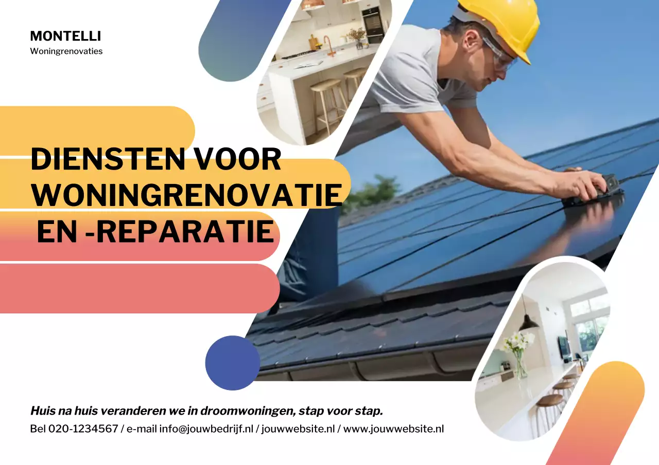 Blauwe moderne huisrenovatie advertentieposter