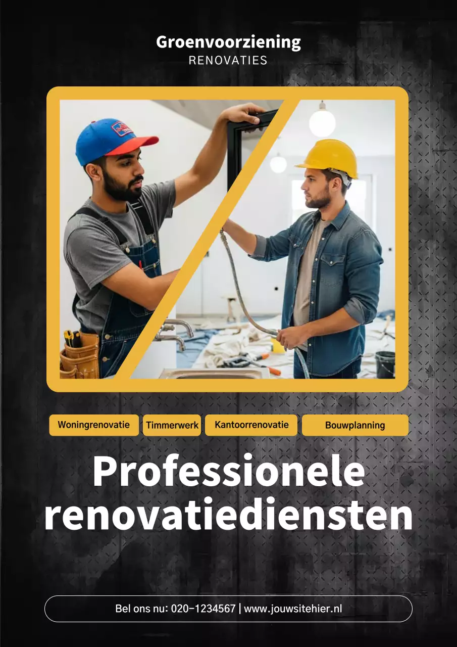 Gele professionele renovatie-advertentieposter