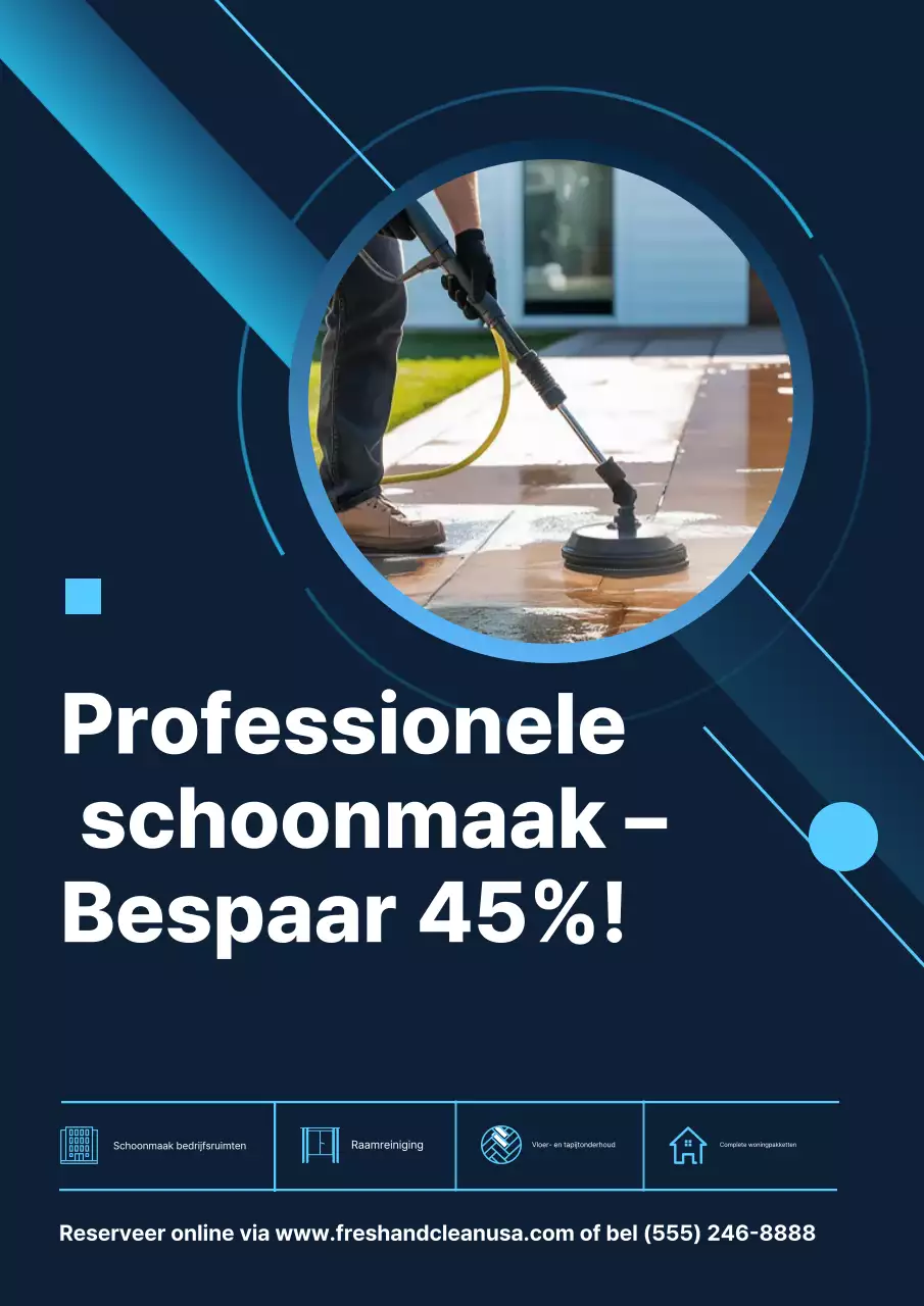 Blauwe moderne schoonmaakpromotieposter
