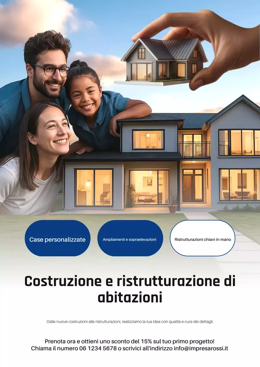 Manifesto pubblicitario blu per costruzioni moderne