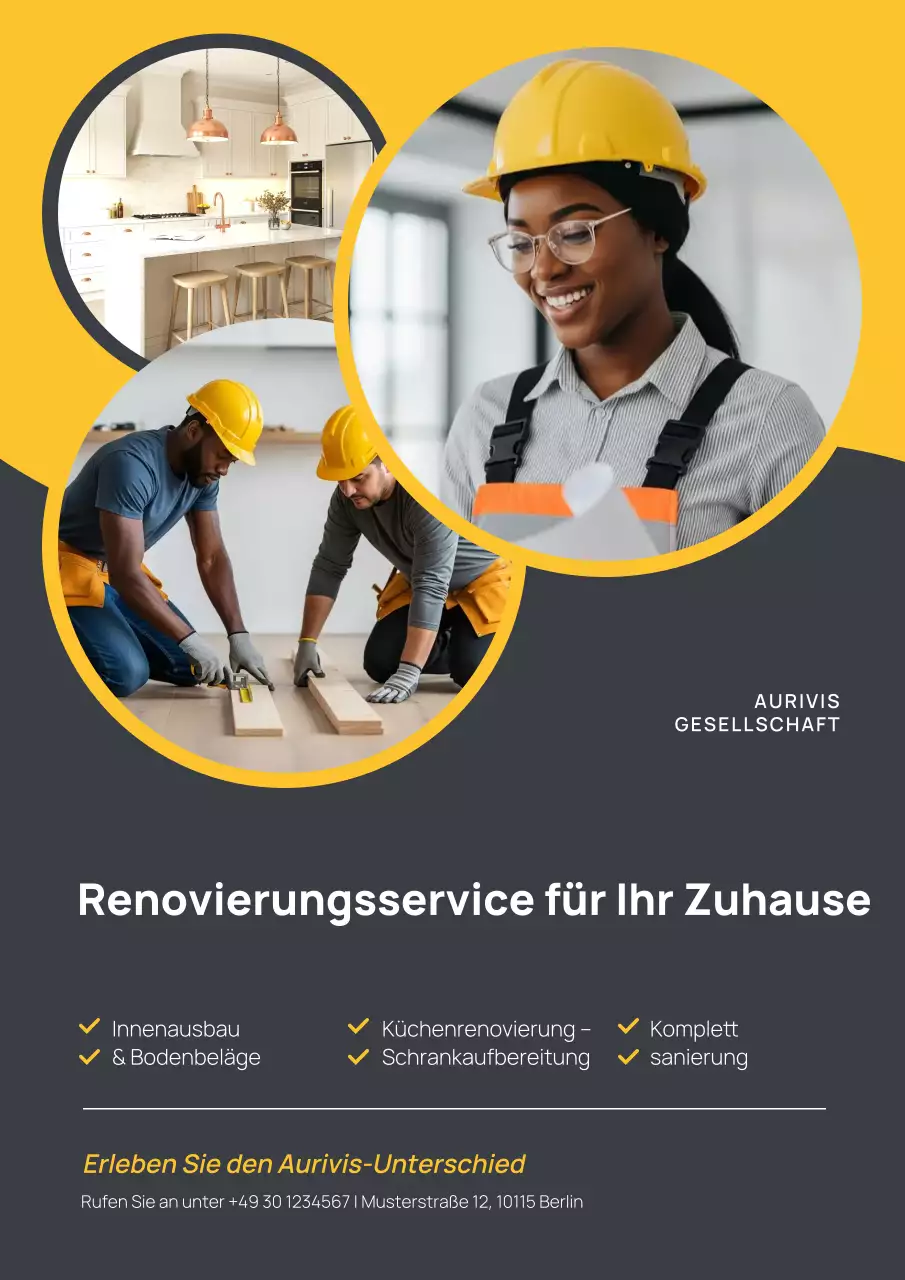 Gelbes Werbeplakat für professionelle Renovierungen