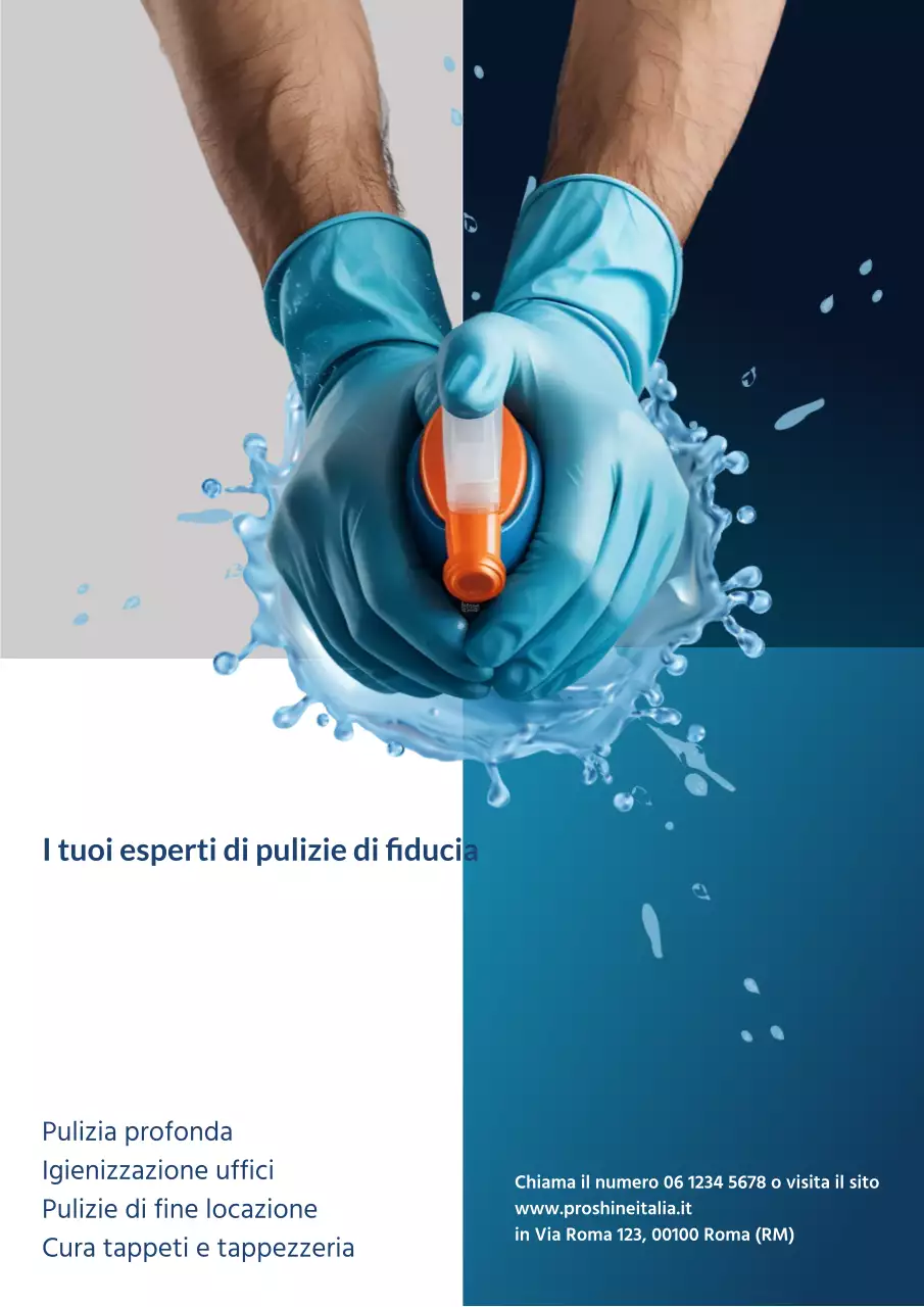 Manifesto pubblicitario moderno per la pulizia blu