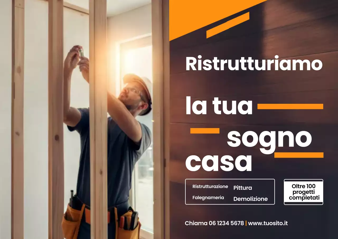Manifesto pubblicitario di ristrutturazione moderna arancione