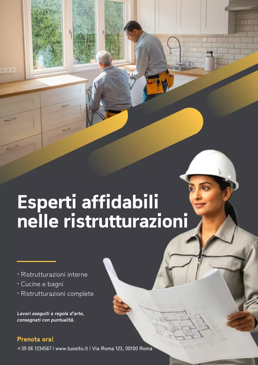 Manifesto pubblicitario giallo per ristrutturazione professionale