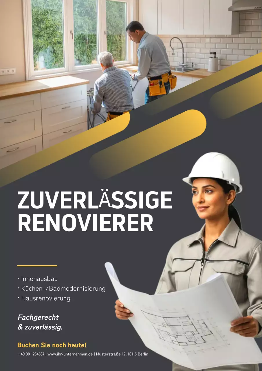 Gelbes Werbeplakat für professionelle Renovierungen