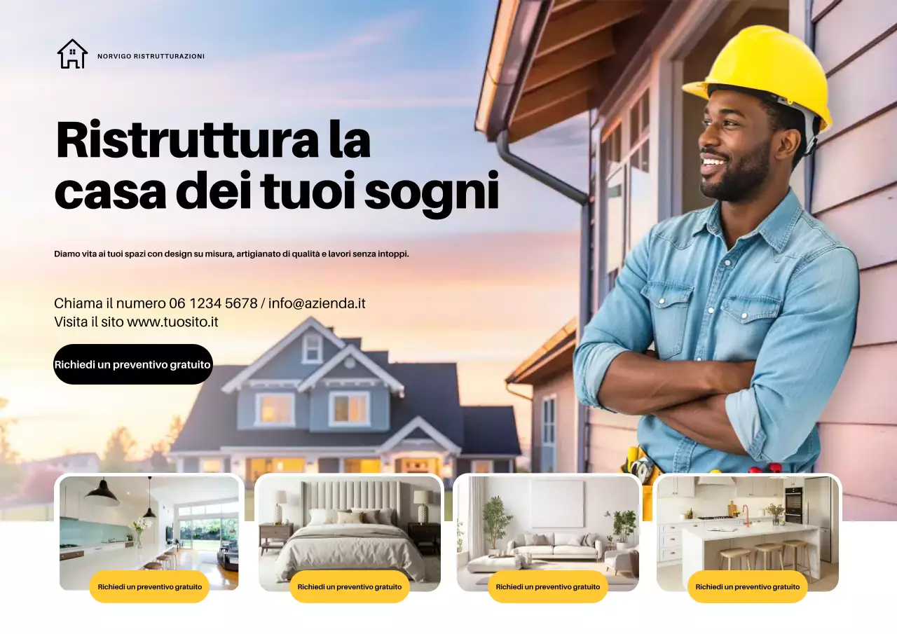 Manifesto pubblicitario per la ristrutturazione di una casa moderna gialla