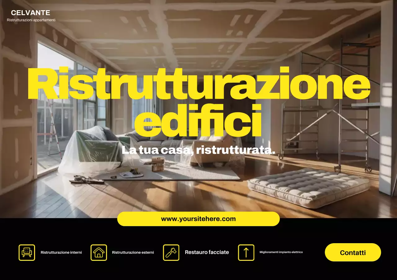 Manifesto promozionale per la ristrutturazione di una casa moderna gialla