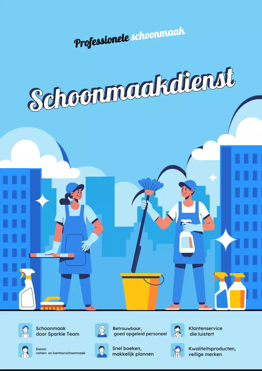 Blauwe moderne schoonmaakpromotieposter