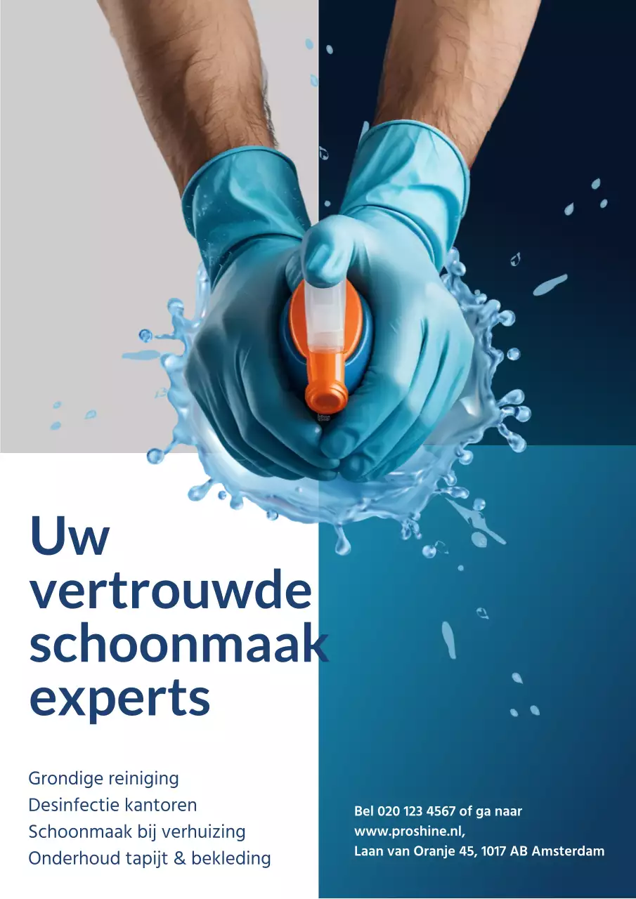 Blauwe moderne schoonmaakreclameposter