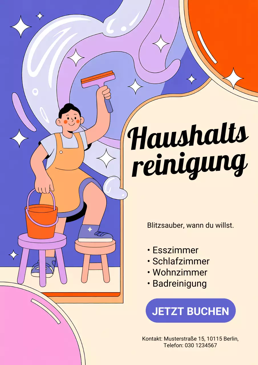 Orangefarbenes, modernes Reinigungswerbeplakat