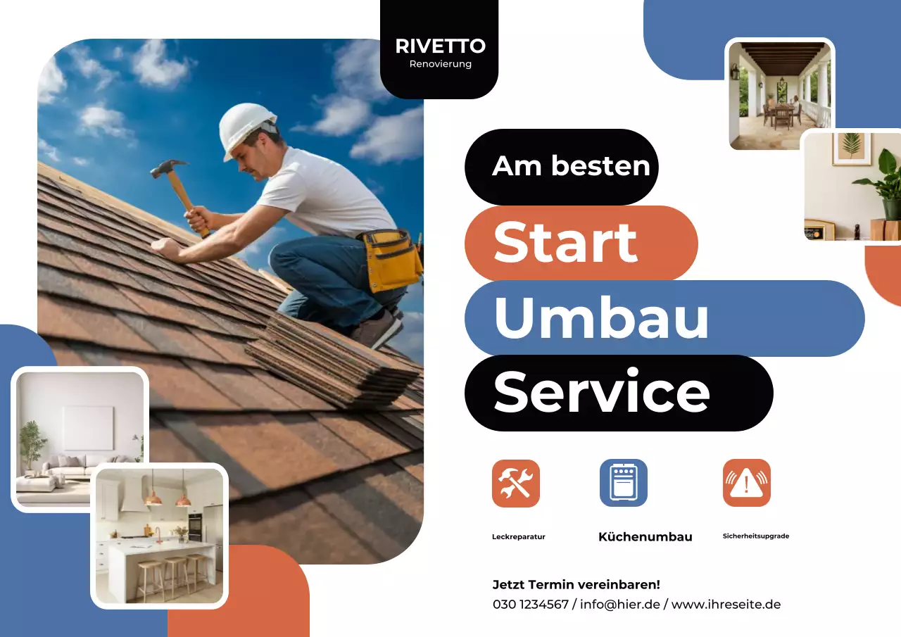 Blaues modernes Hausrenovierungs-Anzeigenplakat