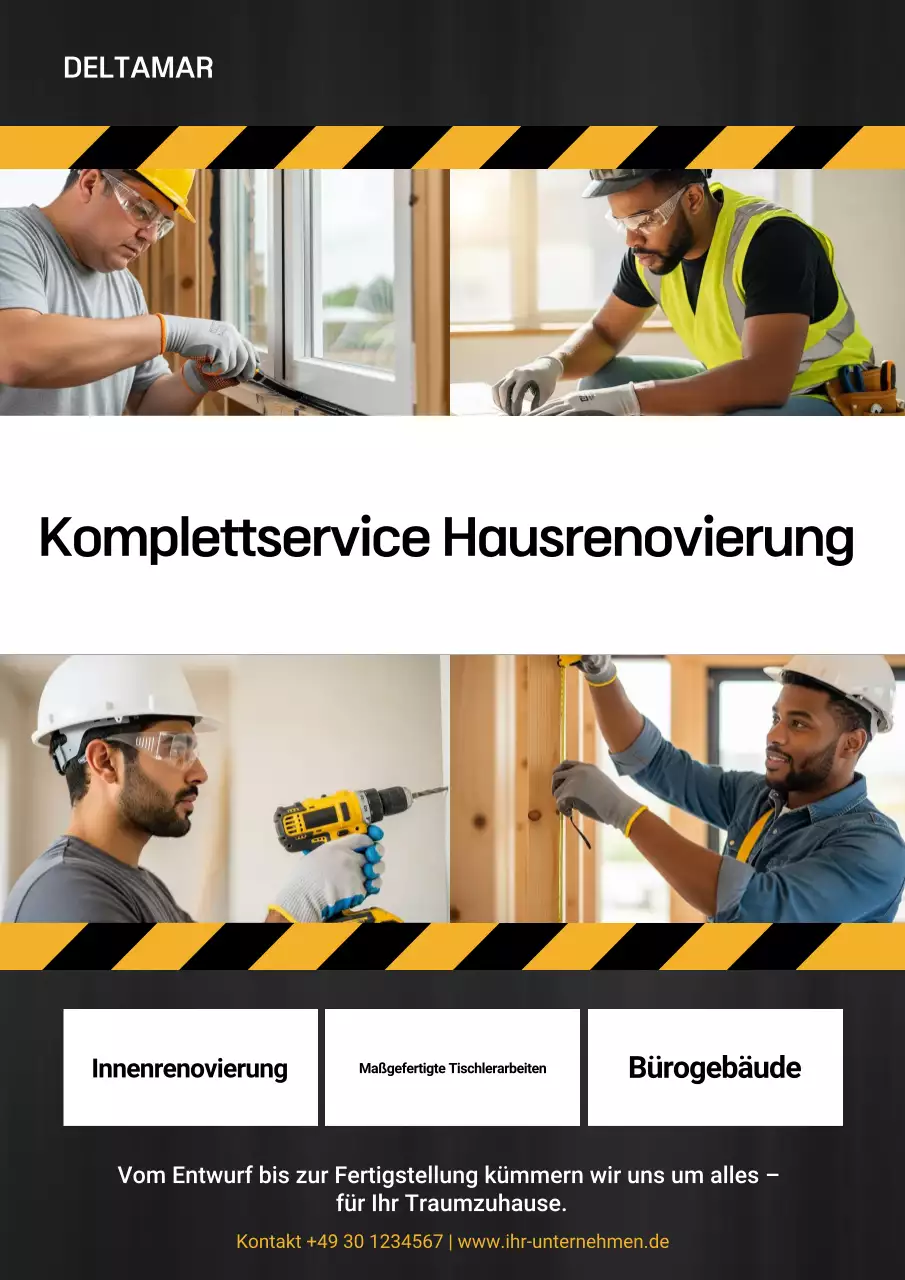 Gelbes Werbeplakat für professionelle Renovierungen