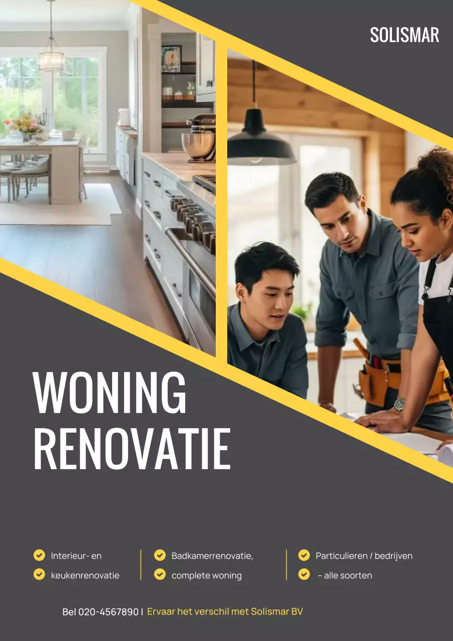 Gele professionele renovatie-advertentieposter