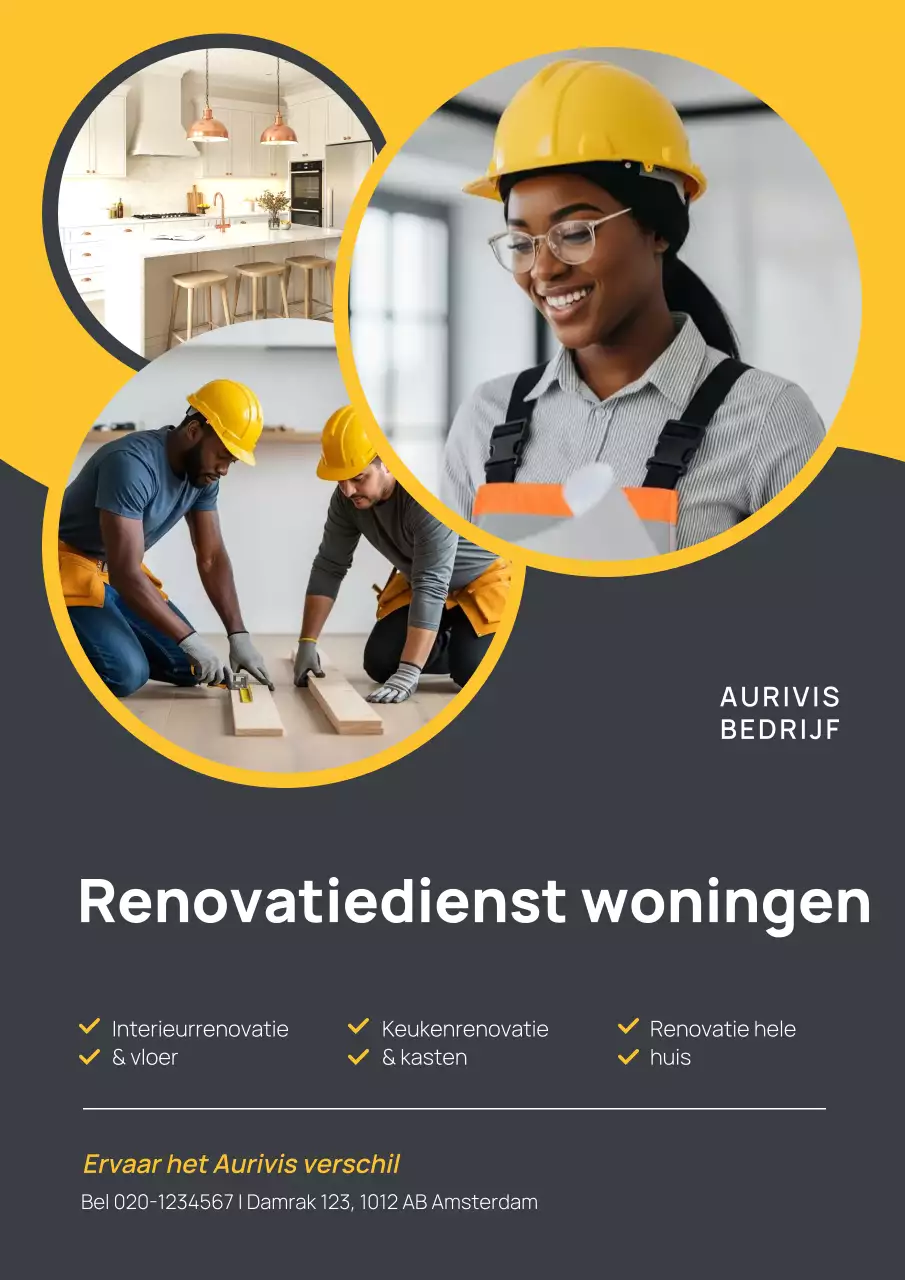 Gele professionele renovatie-advertentieposter