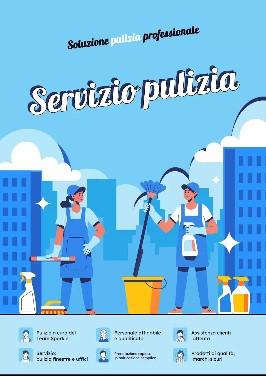 Manifesto promozionale per la pulizia moderna blu