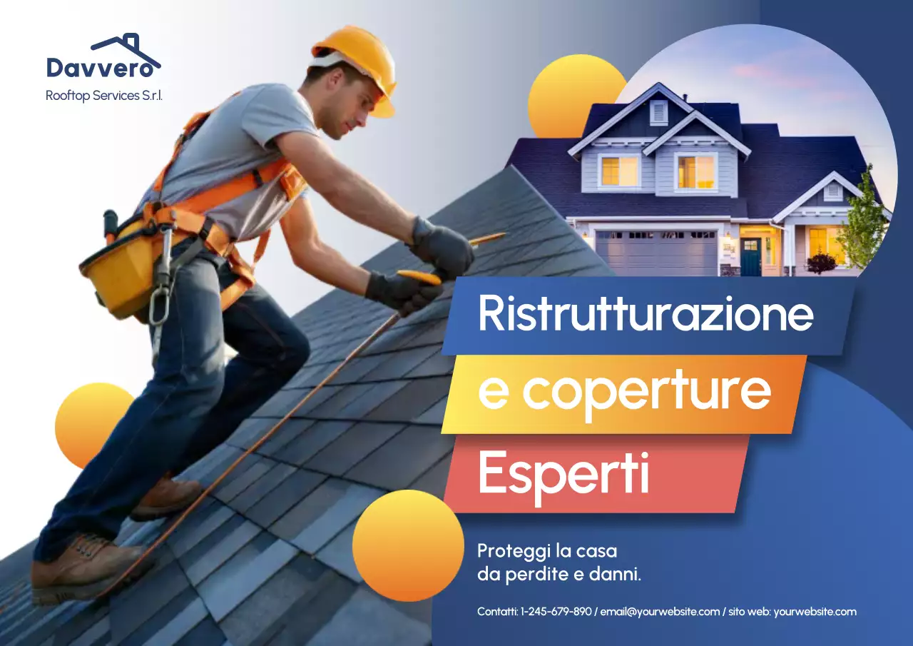 Manifesto pubblicitario per coperture moderne blu