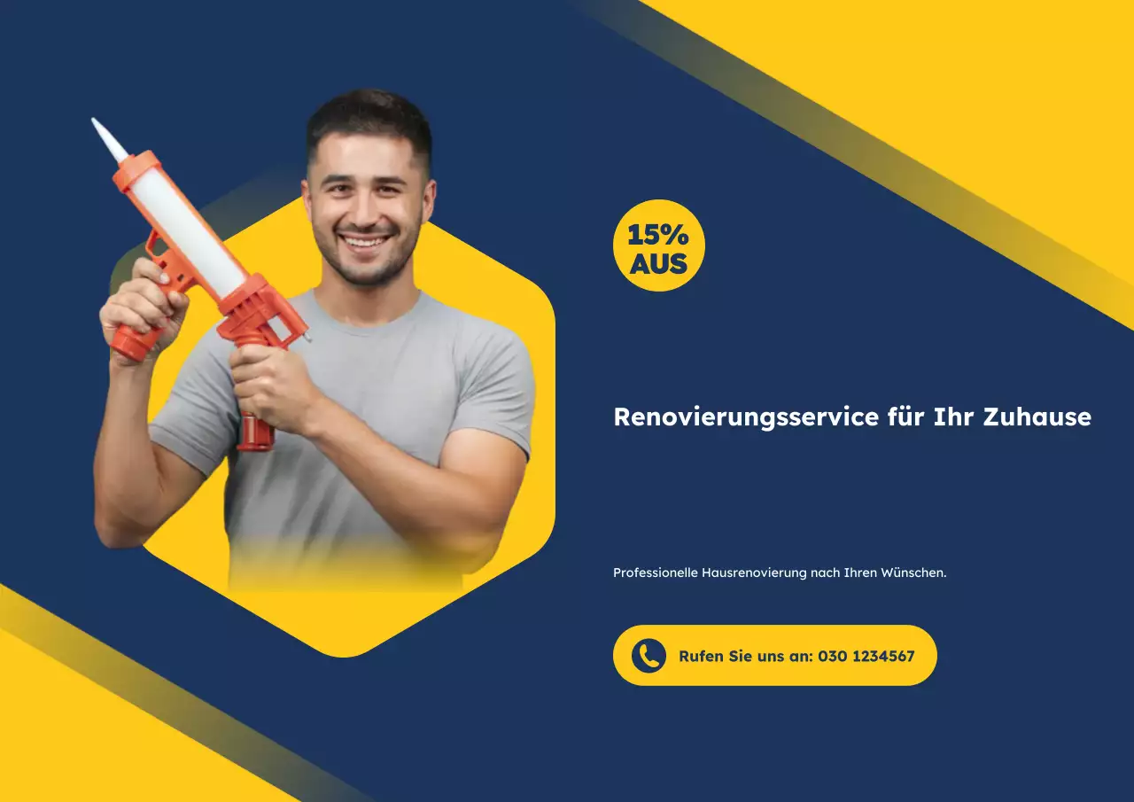 Blaues und gelbes modernes Hausrenovierungs-Anzeigenplakat