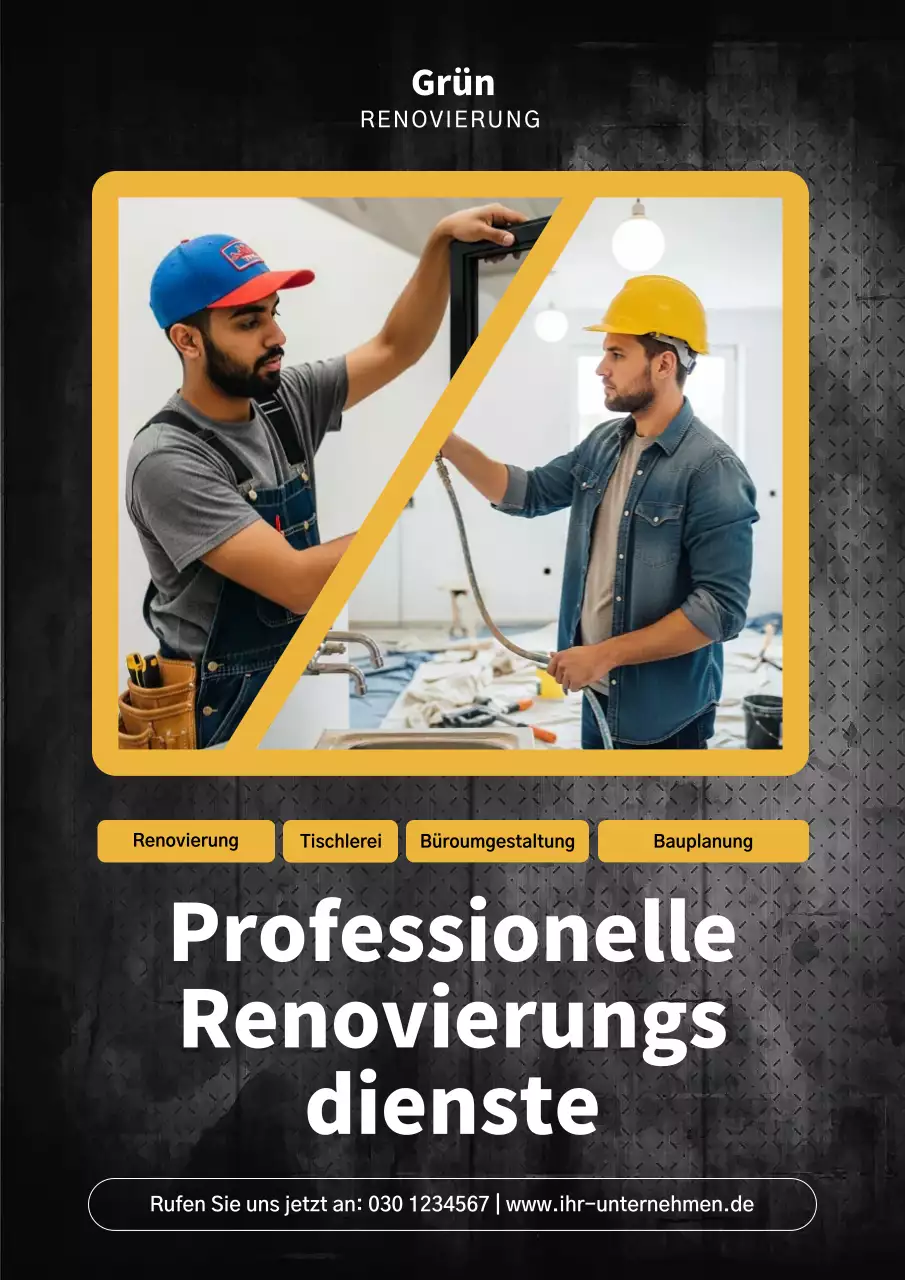Gelbes Werbeplakat für professionelle Renovierungen