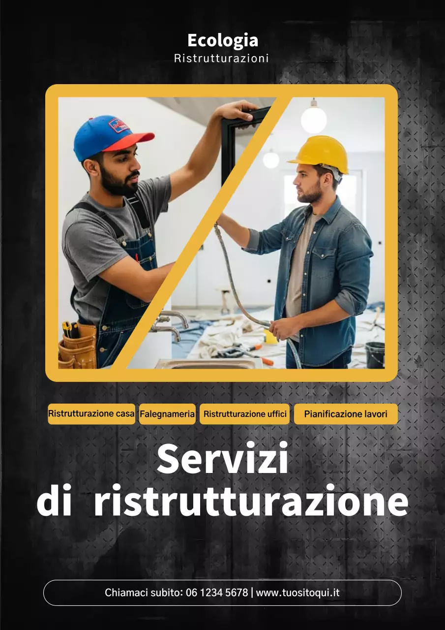 Manifesto pubblicitario giallo per ristrutturazione professionale