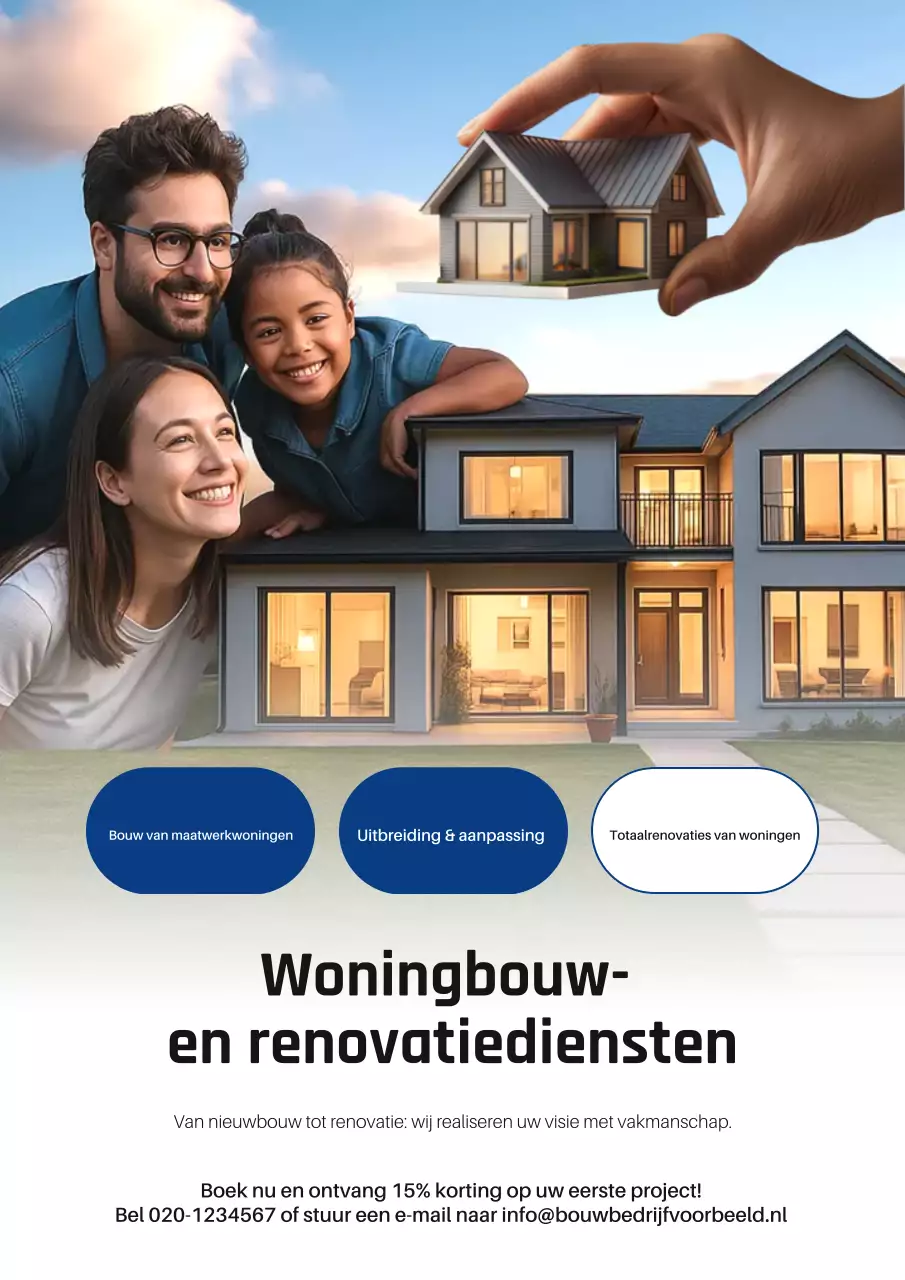 Blauwe moderne bouwreclameposter