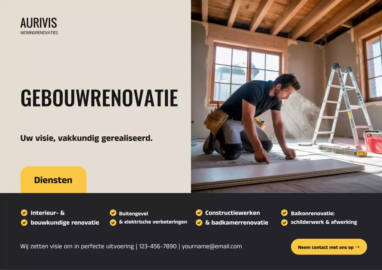 Gele moderne huisrenovatie promotieposter