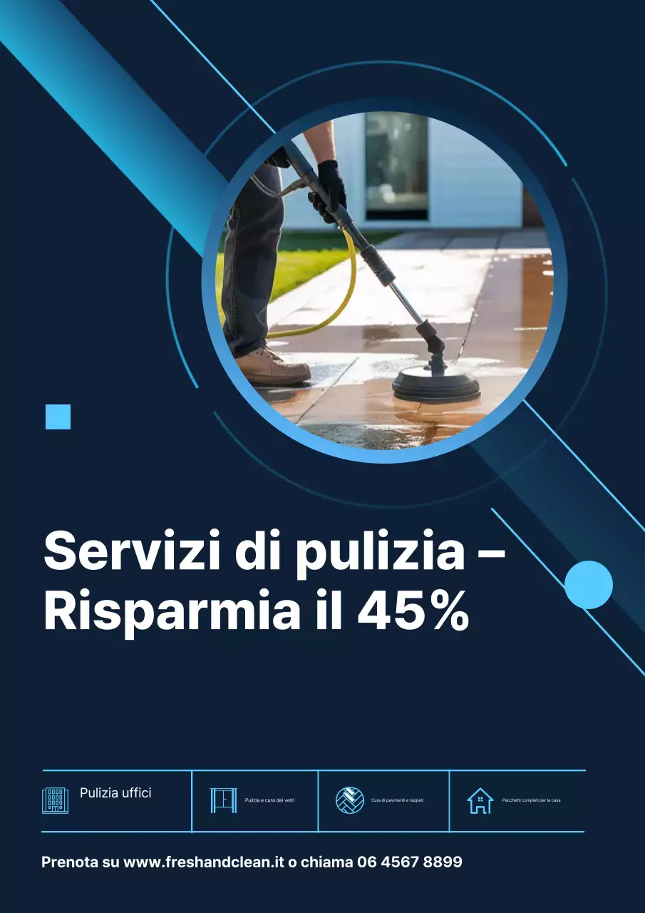 Manifesto promozionale per la pulizia moderna blu