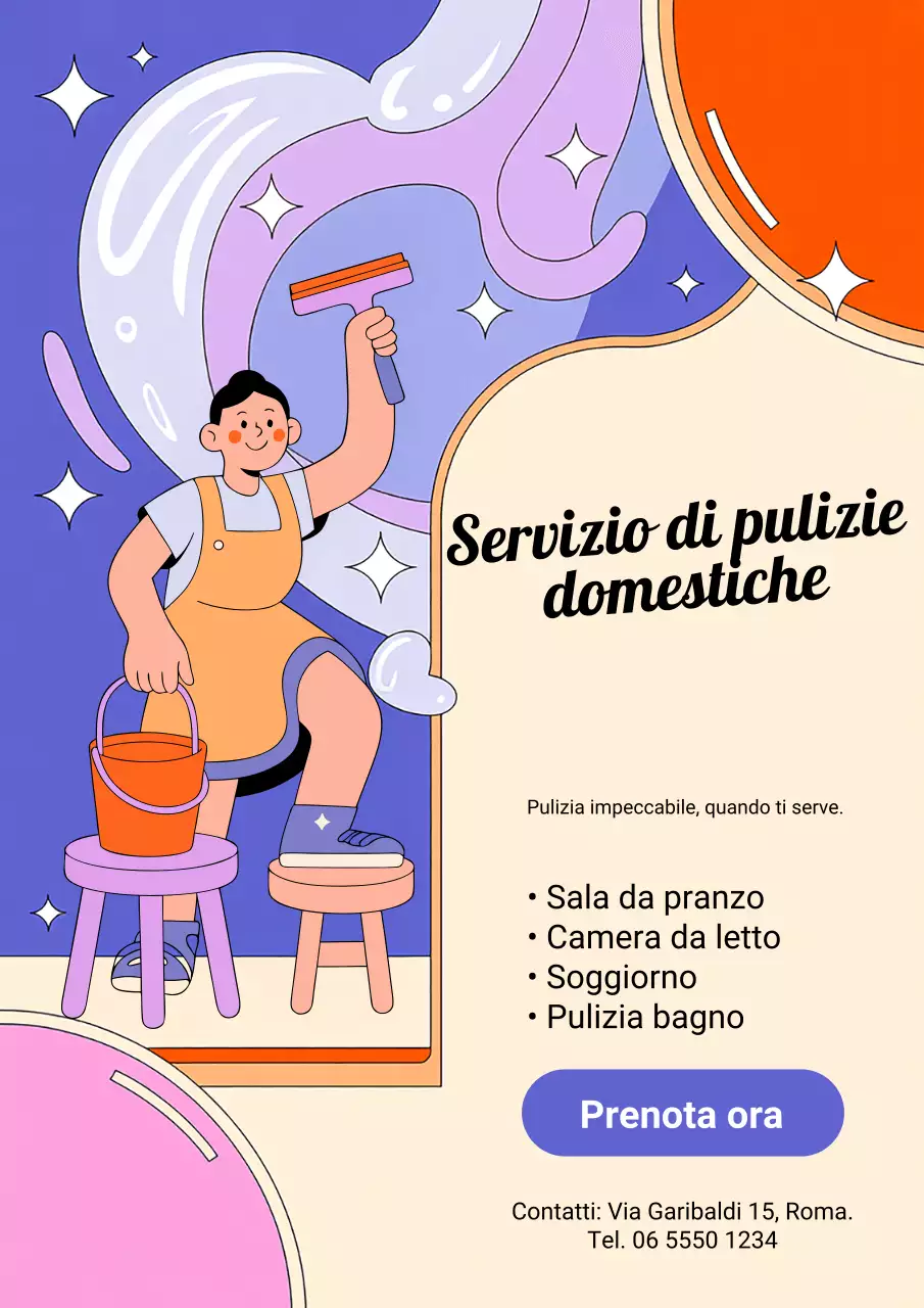 Manifesto promozionale per la pulizia moderna arancione