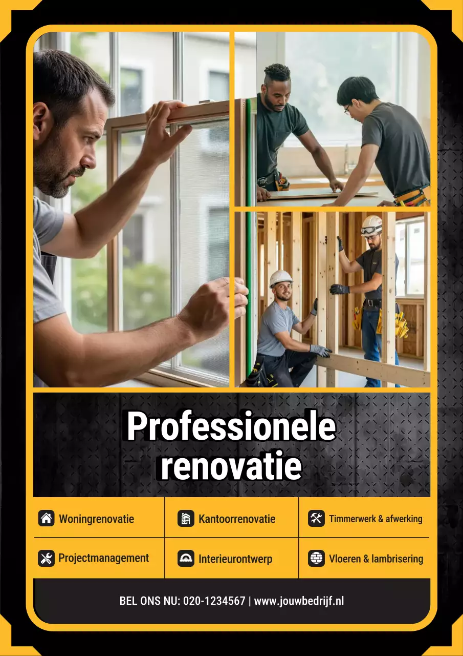 Gele professionele renovatie-advertentieposter